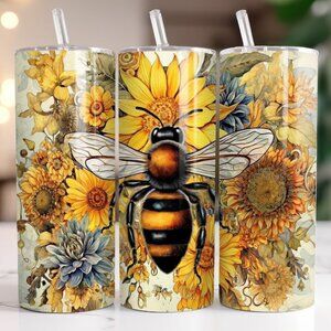 20 oz Beautiful Bee Autum Fall Colors Tumbler Stainless Steel NEW